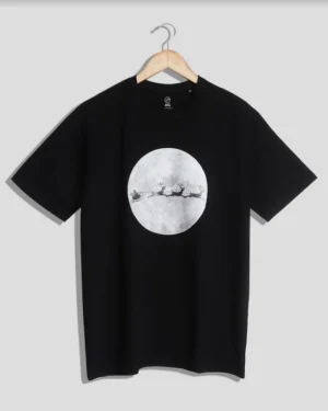 Santa Flying Over Moon T-Shirt Design